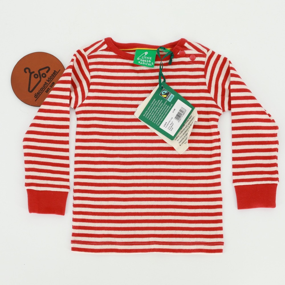 Little Green Radicals Red White Striped Pointelle Organic Cotton Top 9-12M NWT